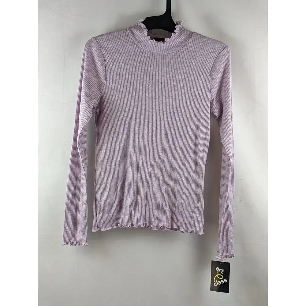 Lettuce Edge Mock Neck Top Ribbed Knit Long‎ Sleeve Art Class Light Purple Large